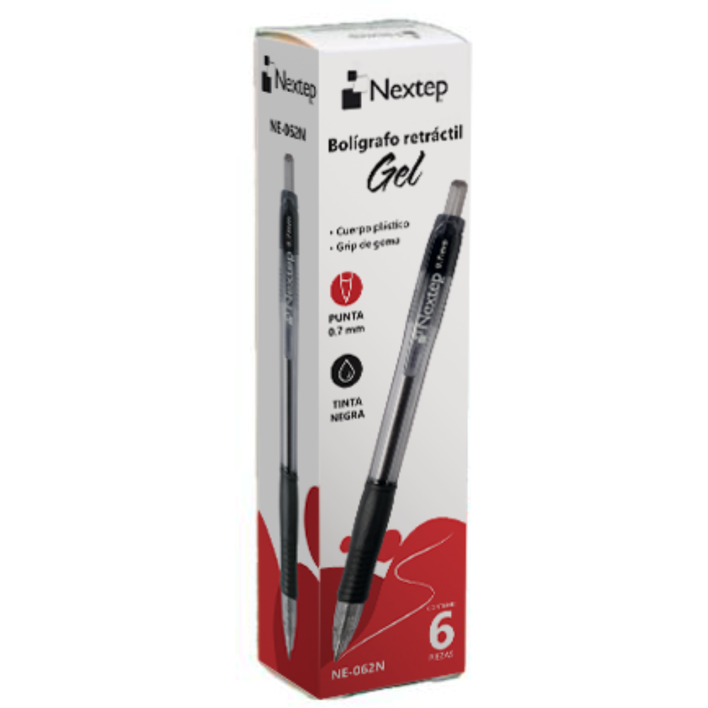 Bolígrafo 0.7 mm Gel Retráctil 6 Piezas Nextep