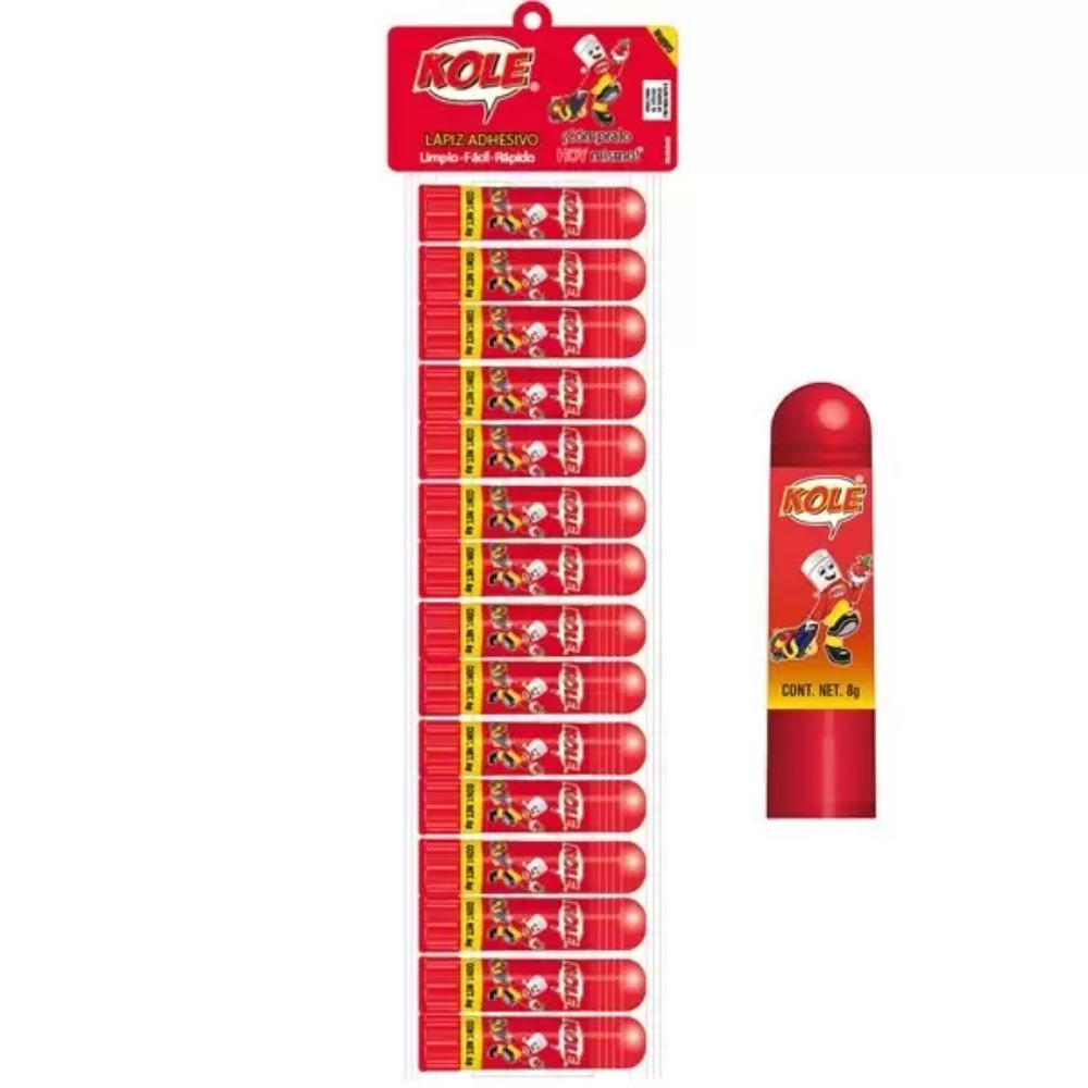 Lápiz Adhesivo 8 gr Tira 15 Piezas Kole 