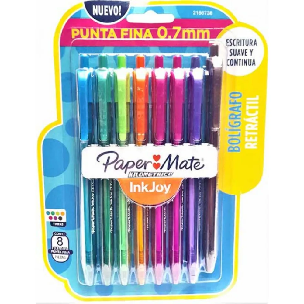 Boligrafo 0.7 mm Retractil Paq. 8 Pzas Paper Mate