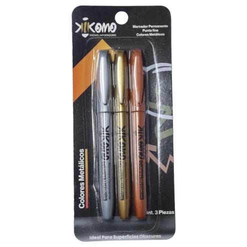 Marcadores Perm. 3 Pzs Met. Kikomo