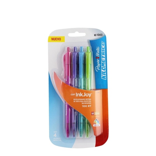 Boligrafo Retractil Paq. 4 Pzas Paper Mate