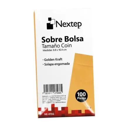 [NE-015G] Sobre Bolsa Tamaño Coin Solapa Engomada 100 Pzas Nextep